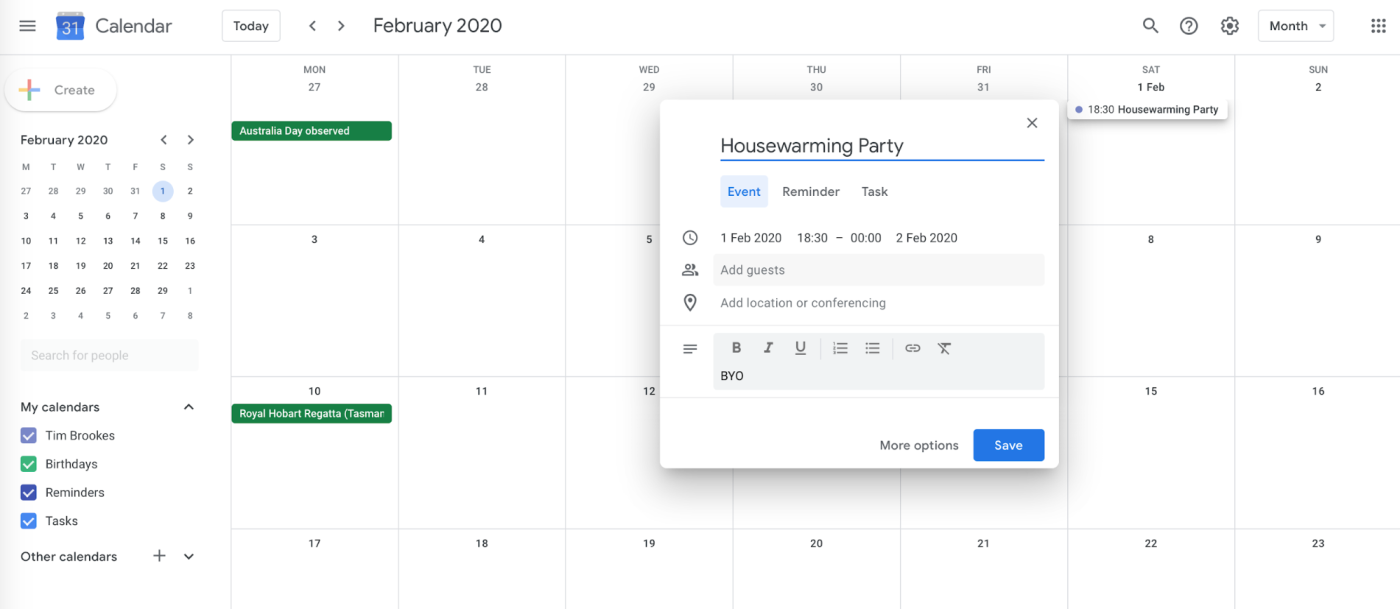 Captura de pantalla de Google Calendar