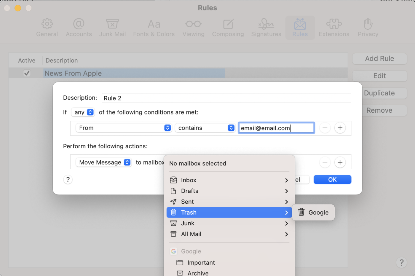Mail for Mac Rules