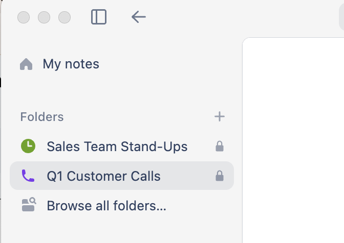 Notes folders in Granola.ai.