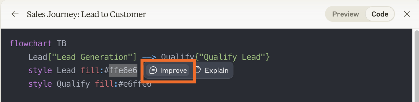 Highlighted element in a Claude Artifact with the option to improve the selection highlighted. 