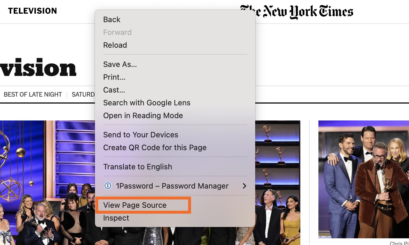 View page source in Chrome