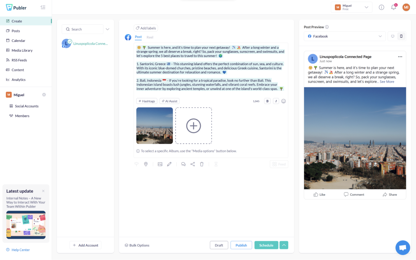 Publer, our pick for the best AI social media management app for generating post text and images