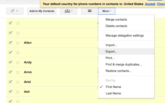 Exporting Google Contacts