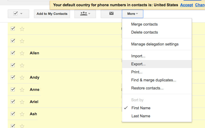 Exporting Google Contacts