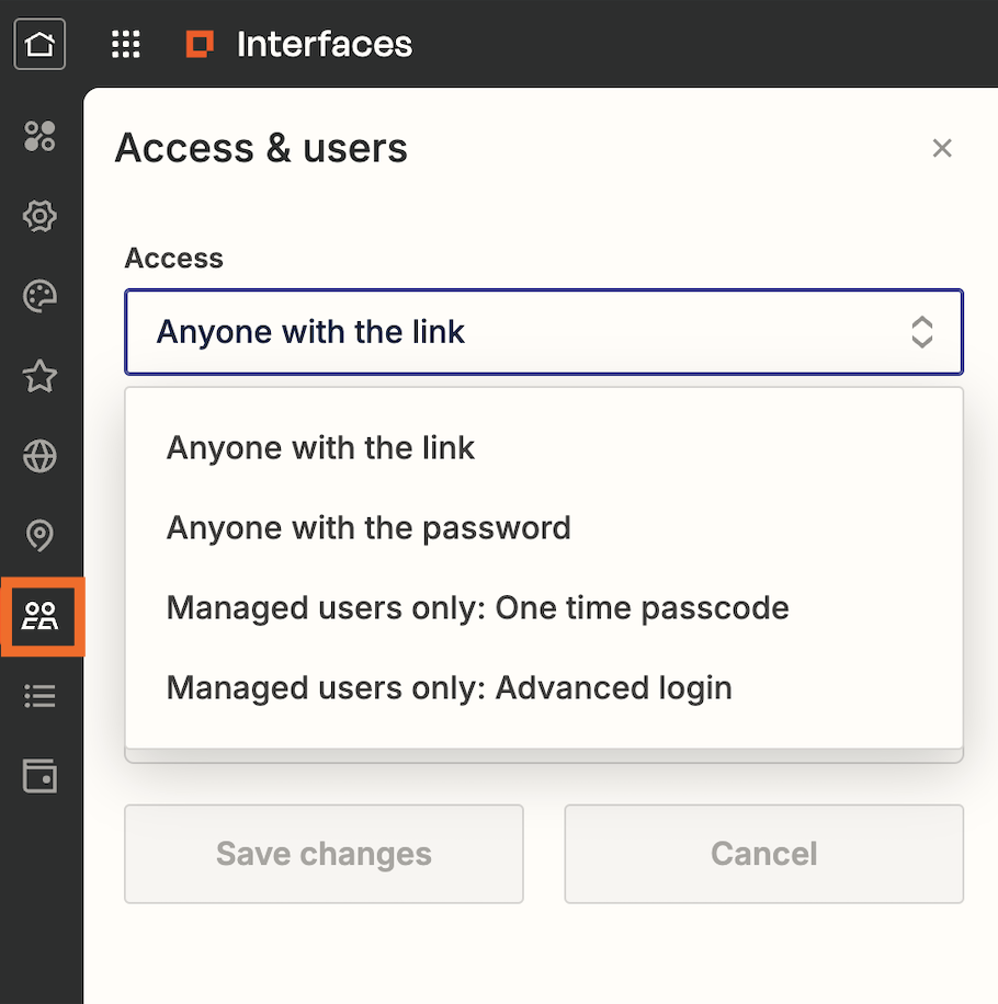 Screenshot of access and users icon in sidebar