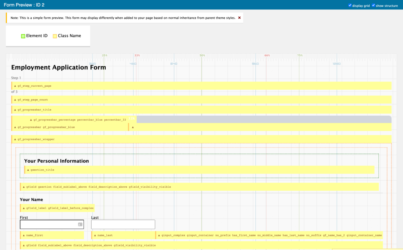 Gravity Forms preview overlay