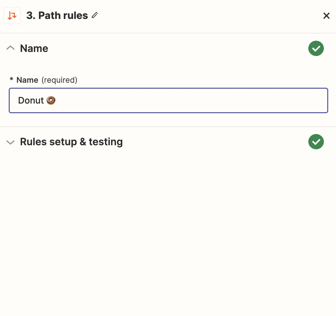 The Path Rules menu in the Zap editor for a path titled Donut