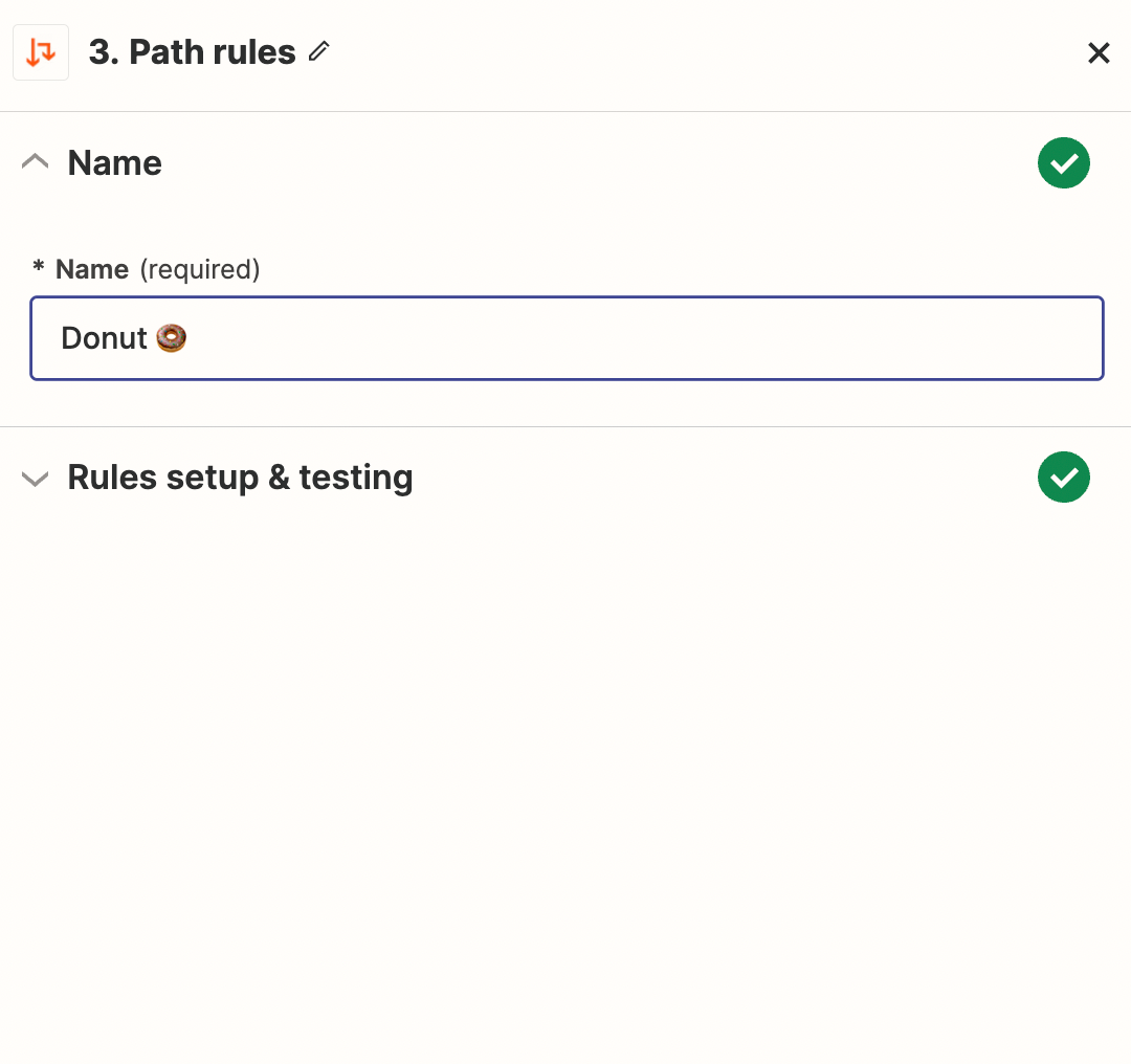 The Path Rules menu in the Zap editor for a path titled Donut