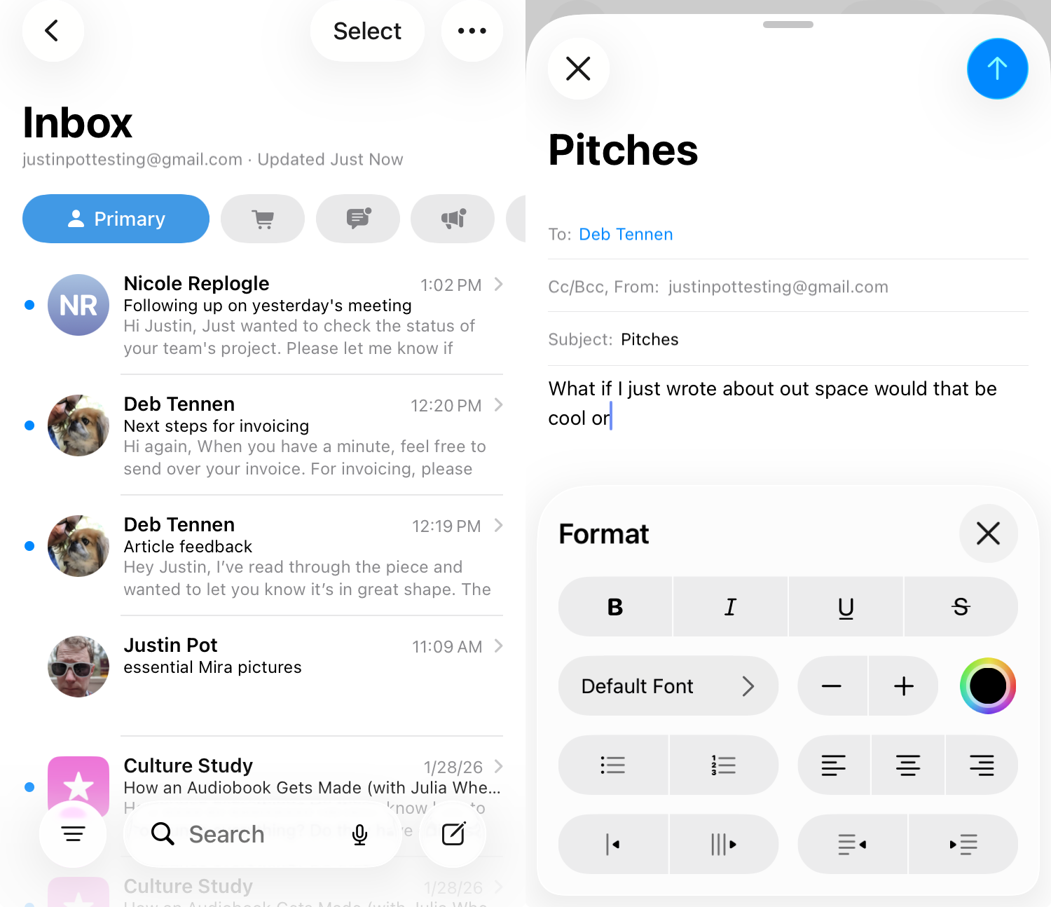 A screenshot of Apple Mail, our pick for the best no-frills iPhone email app