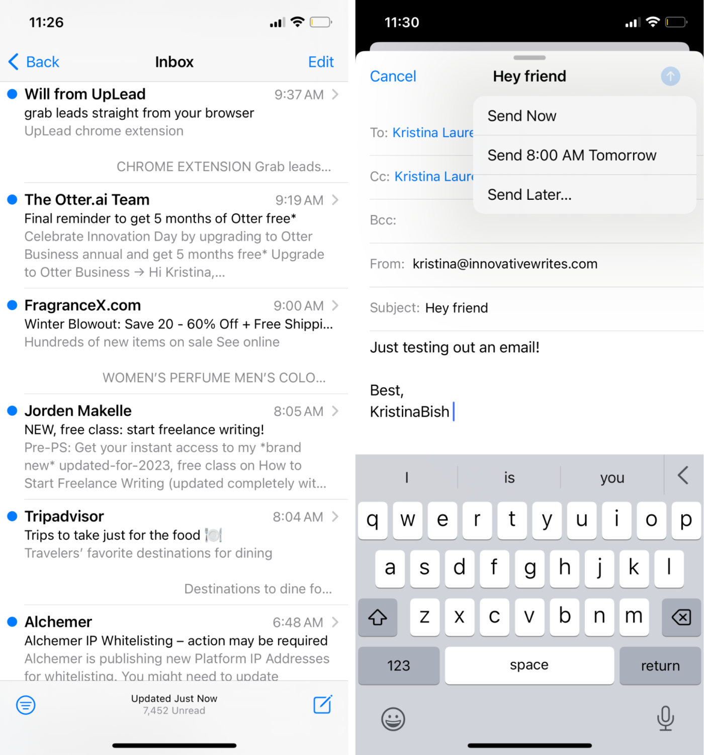 A screenshot of Apple Mail, our pick for the best no-frills iPhone email app