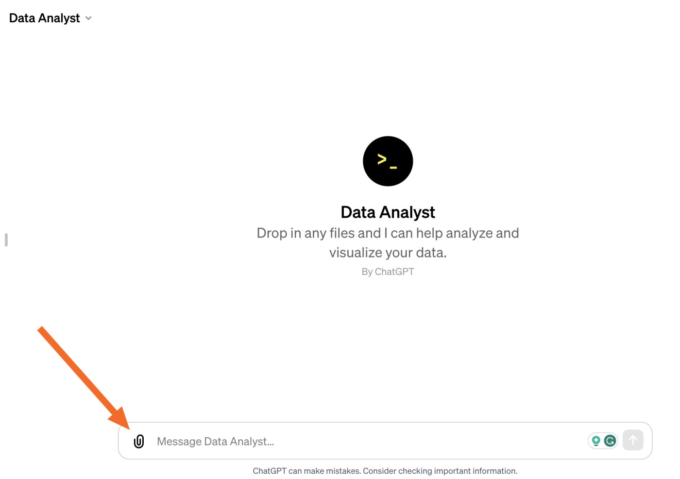 The attachment icon in ChatGPT's Data Analyst chatbot