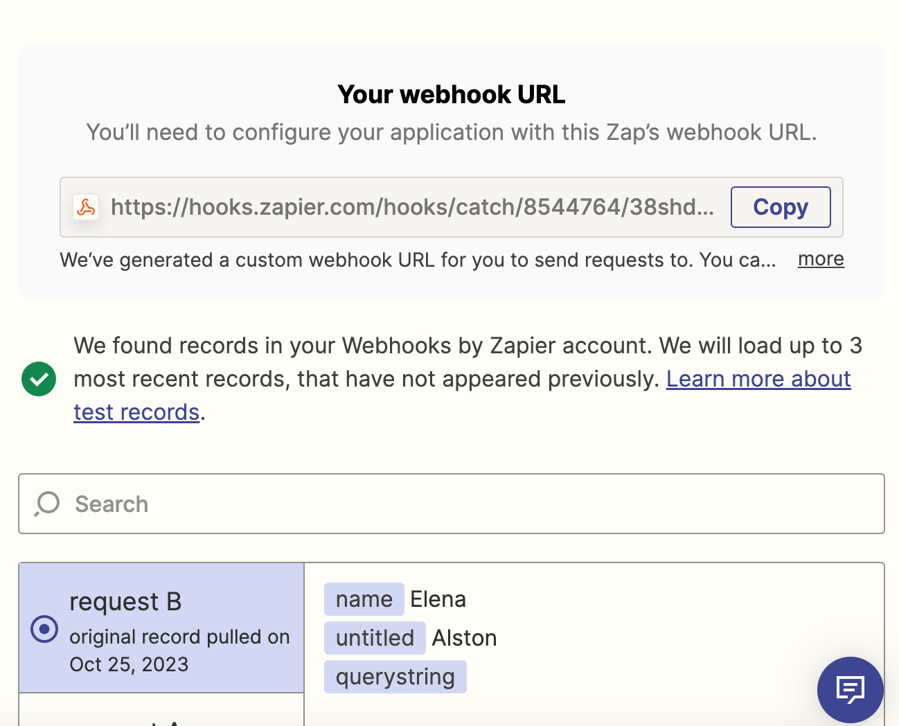 Screenshot of webhook request sample