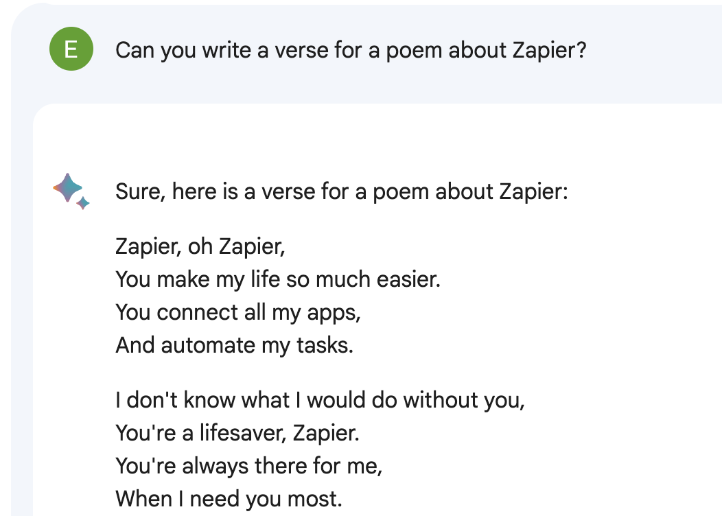 Google Bard trying to write poetry and doing a terrible job.