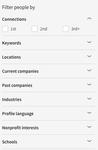 LinkedIn search filter example