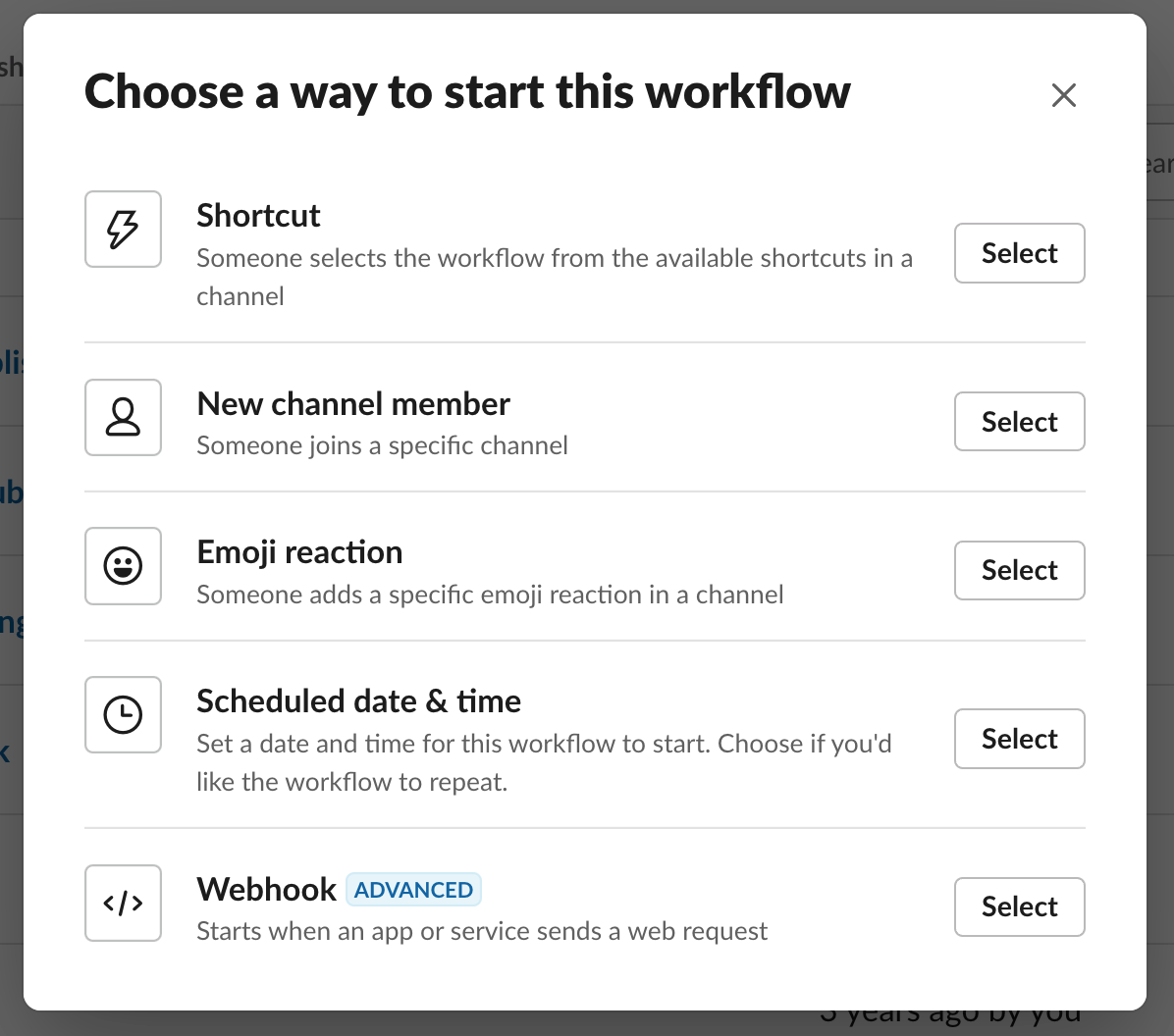 Slack Workflow Builder triggers