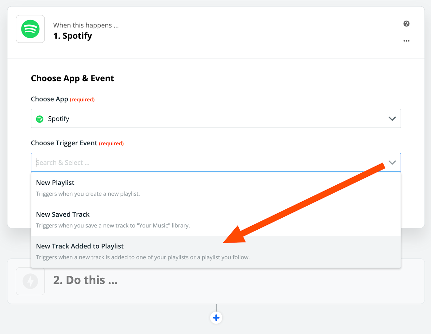 Select the New Track Added to Playlist event to start your Zap.