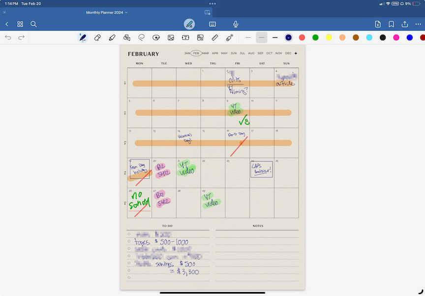 visual diagram showing Apple Notes folder structure with color-coded categories and workflow arrows