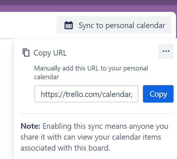 Copying the URL from a Trello calendar