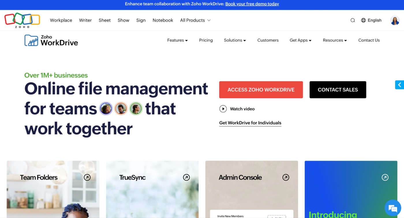 Zoho WorkDrive, our pick for one of the best cloud storage and office suites for document management