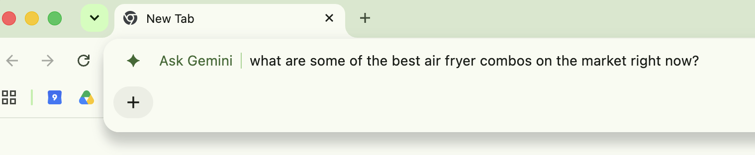 Google Gemini prompt entered in the address bar of a Chrome browser.