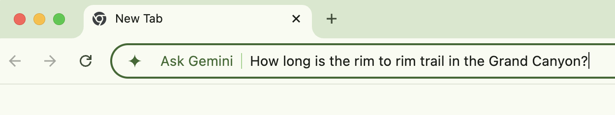 Google Gemini prompt entered in the address bar of a Chrome browser.
