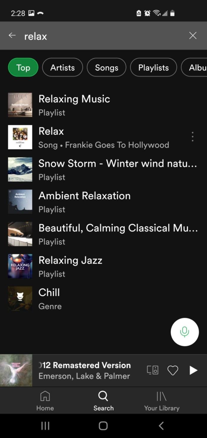 Searching for "relax" on Spotify