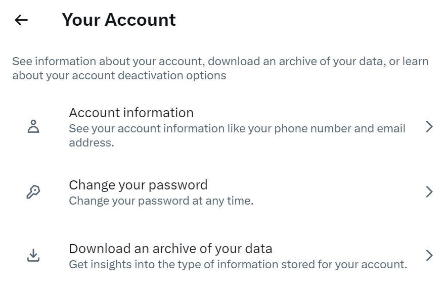 Selecting Download an archive of your data from Twitter