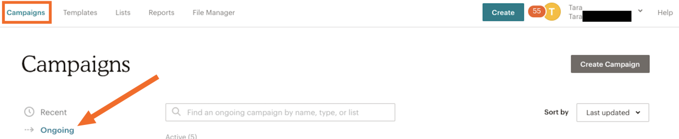 Click Campaigns and then Ongoing