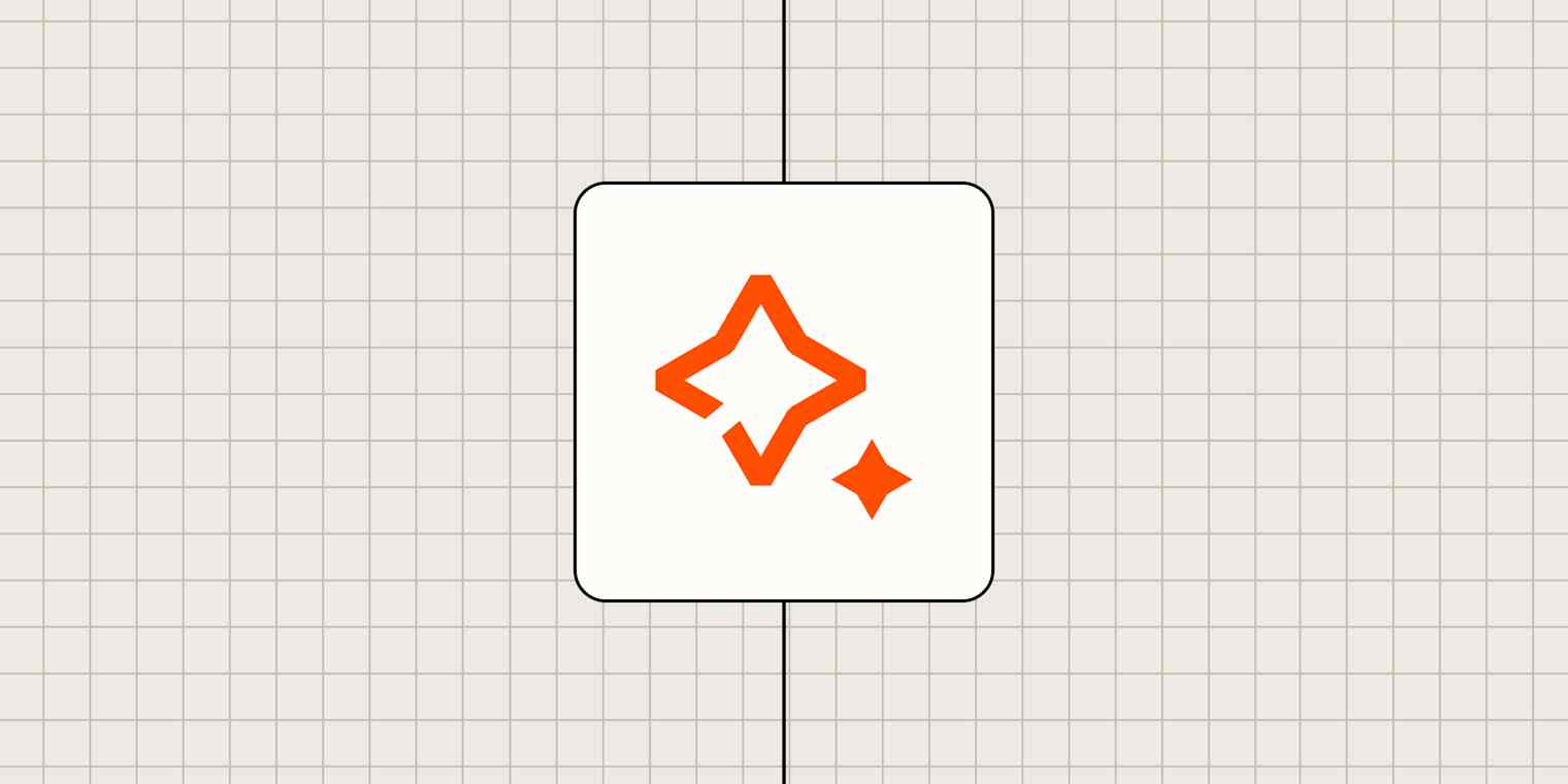 AI by Zapier logo against a beige checkered background.