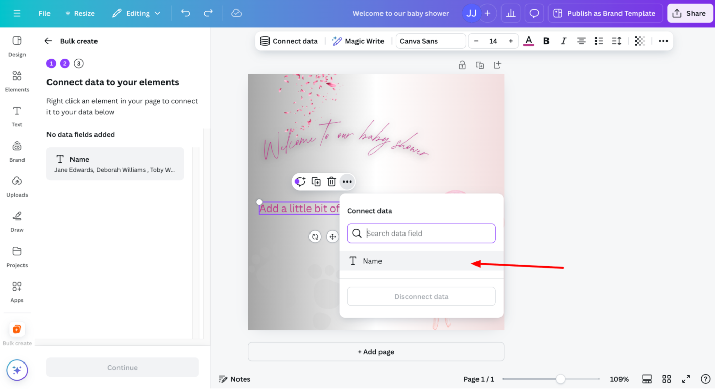 How to connect data to elements in Canva. 