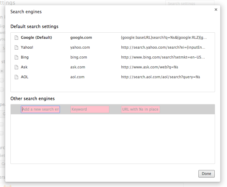 Omnibox custom search engine