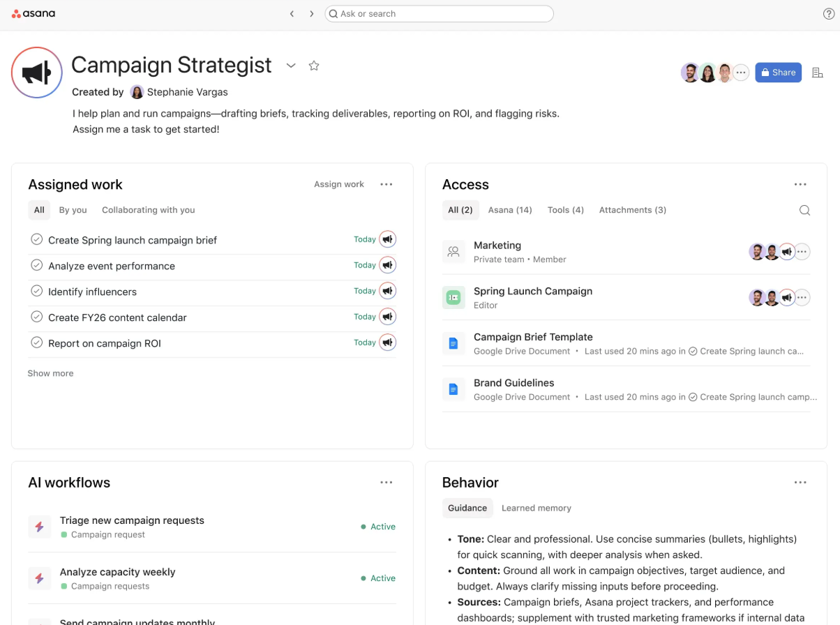 An AI Teammate (Campaign Strategist) in Asana