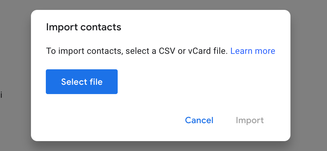 Google Contacts import options