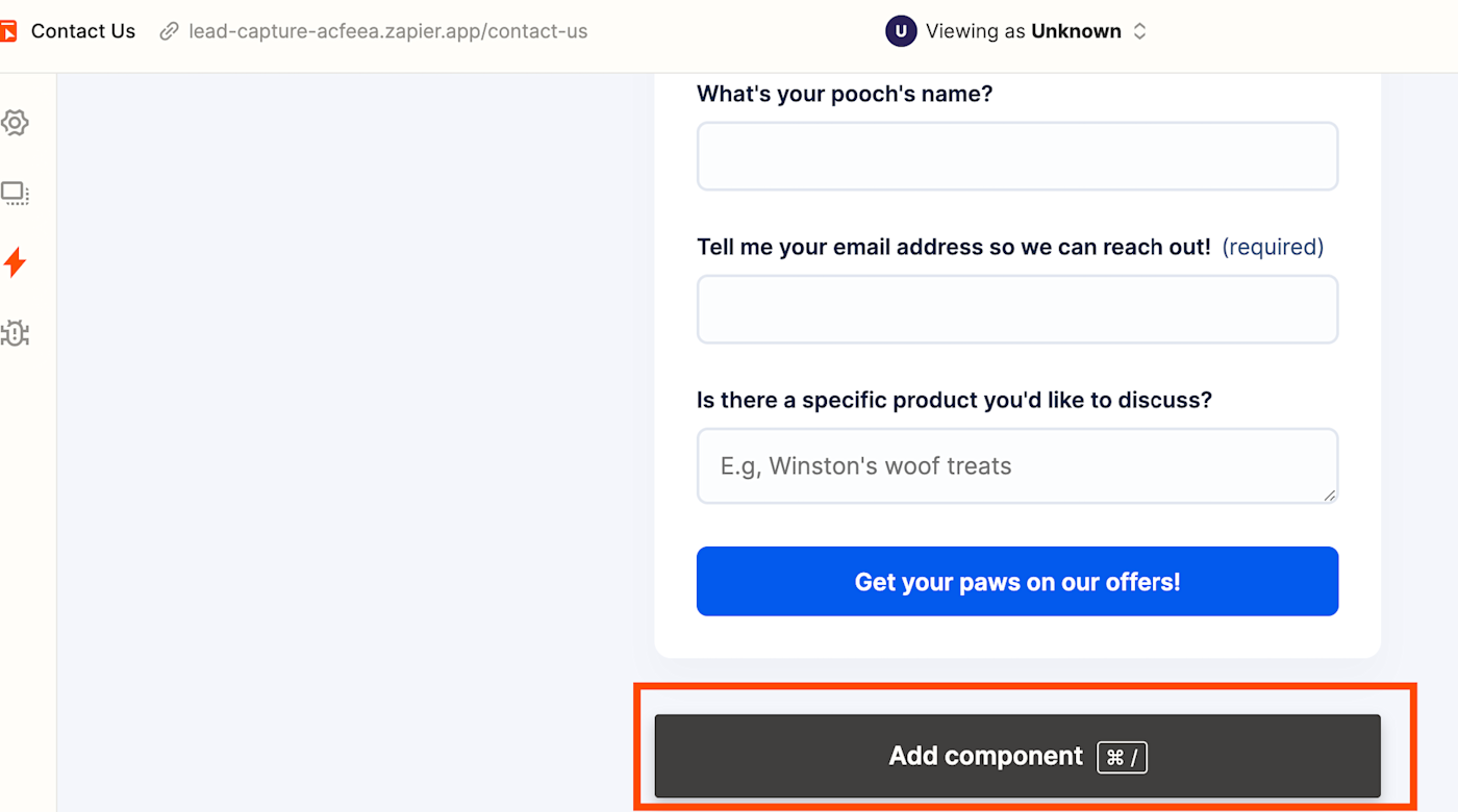 Screenshot of adding components to forms