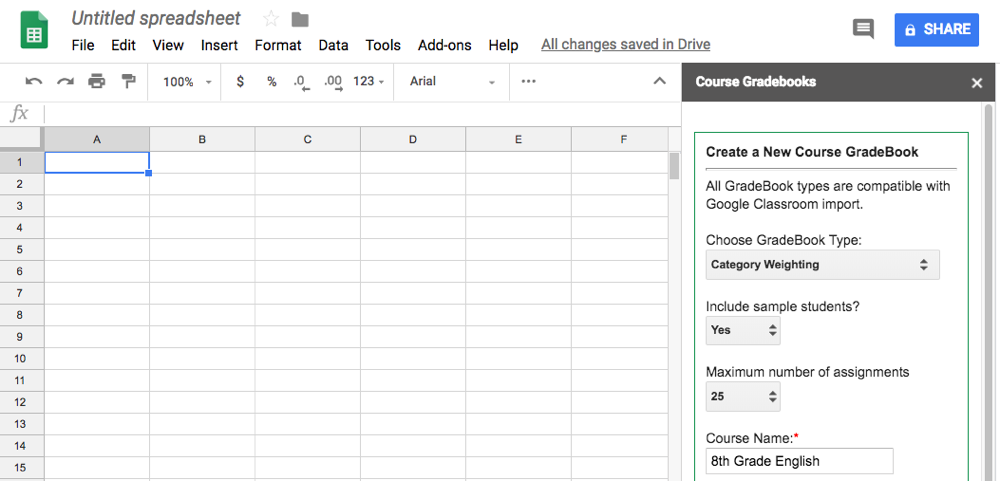 create gradebook in Google Sheets