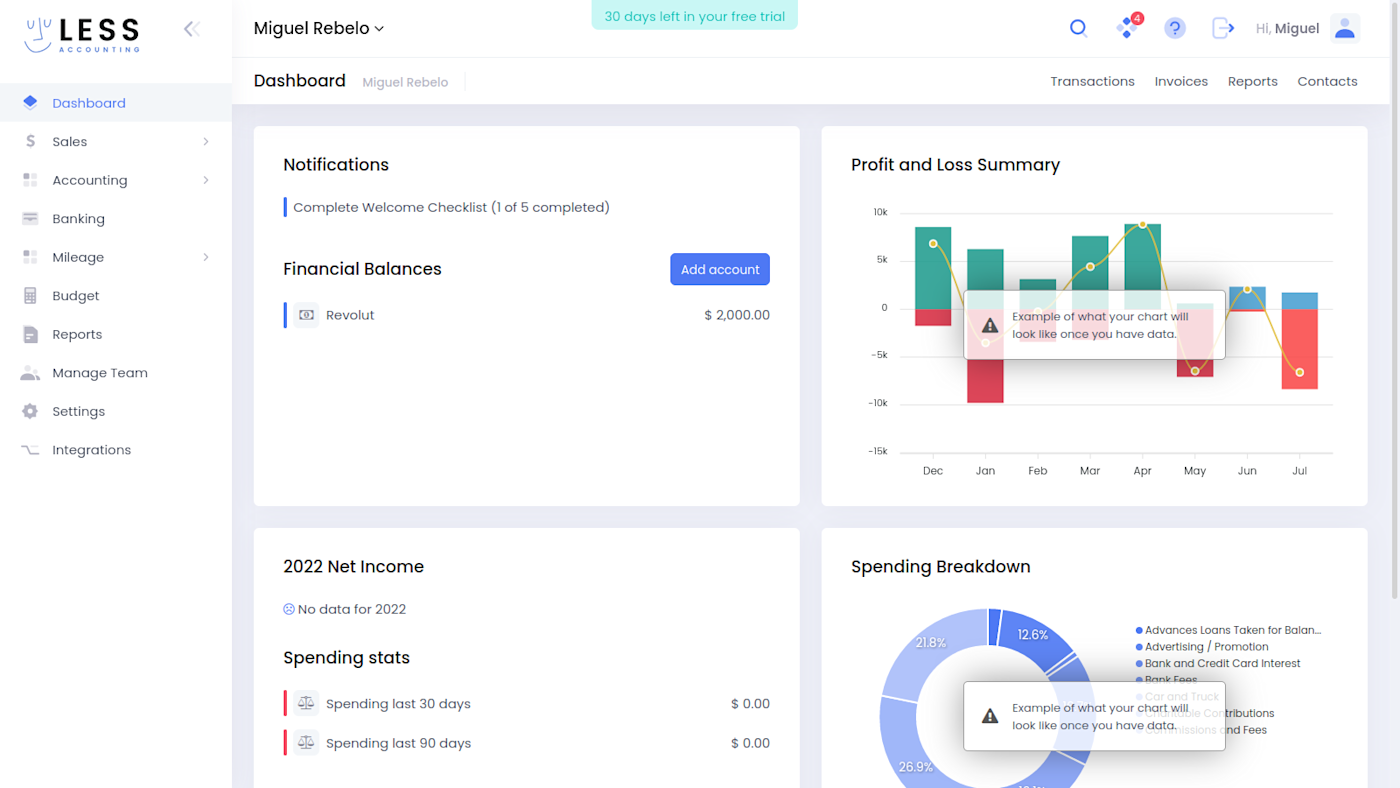 LessAccounting, our pick for the best accounting software for tracking vehicles and mileage