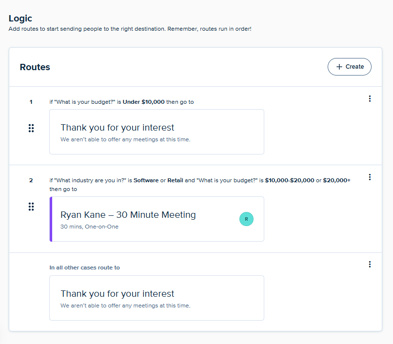 Calendly's routing options
