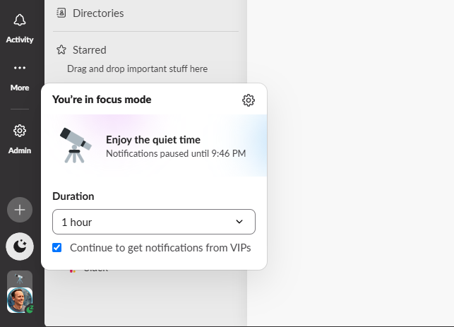 Setting up focus mode in Slack