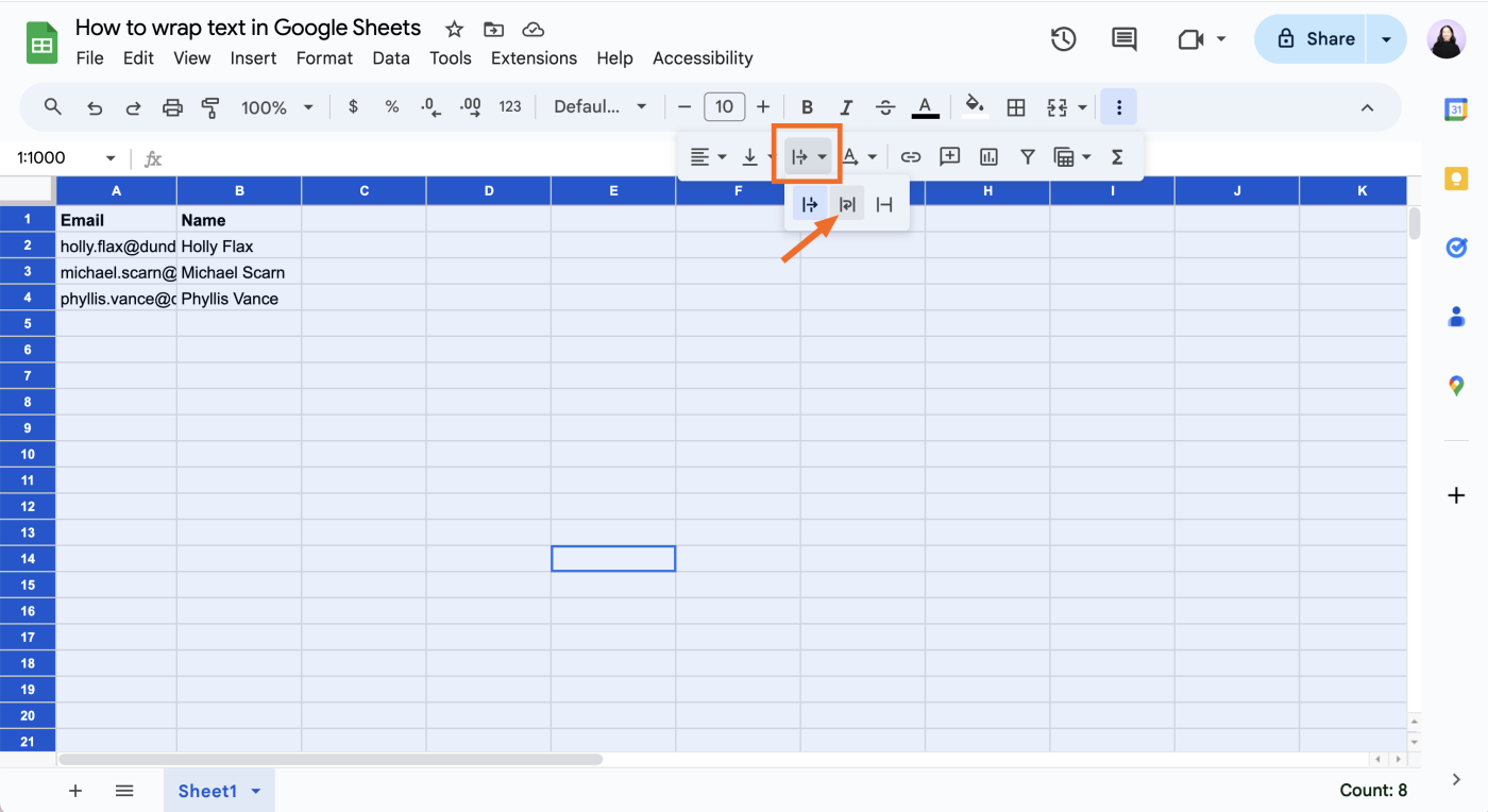 How to wrap text in Google Sheets using the text wrapping tool. 