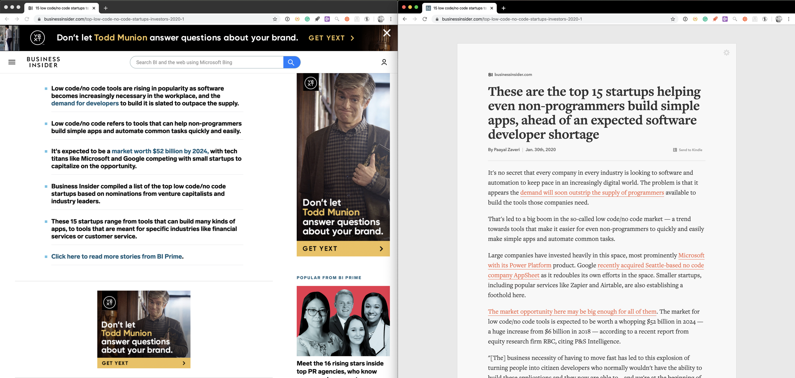 Reader Mode in action