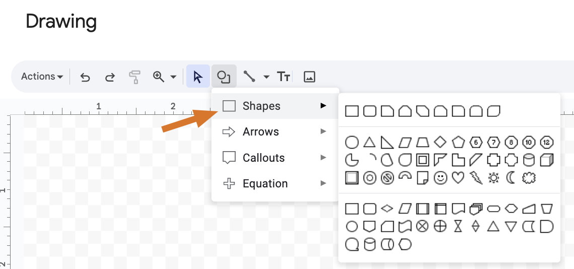 Screenshot of shape options