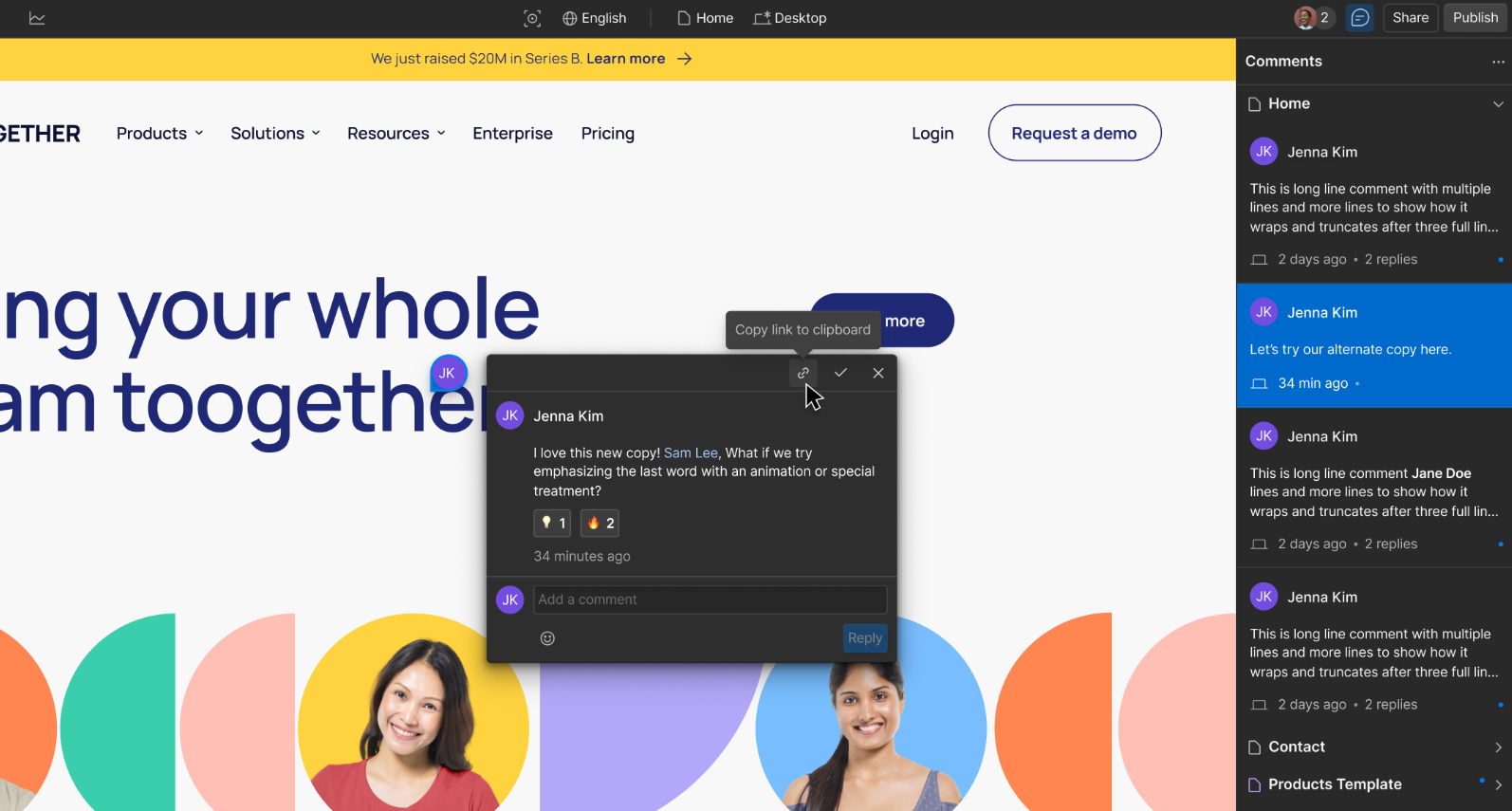 Commenting on a design in Webflow