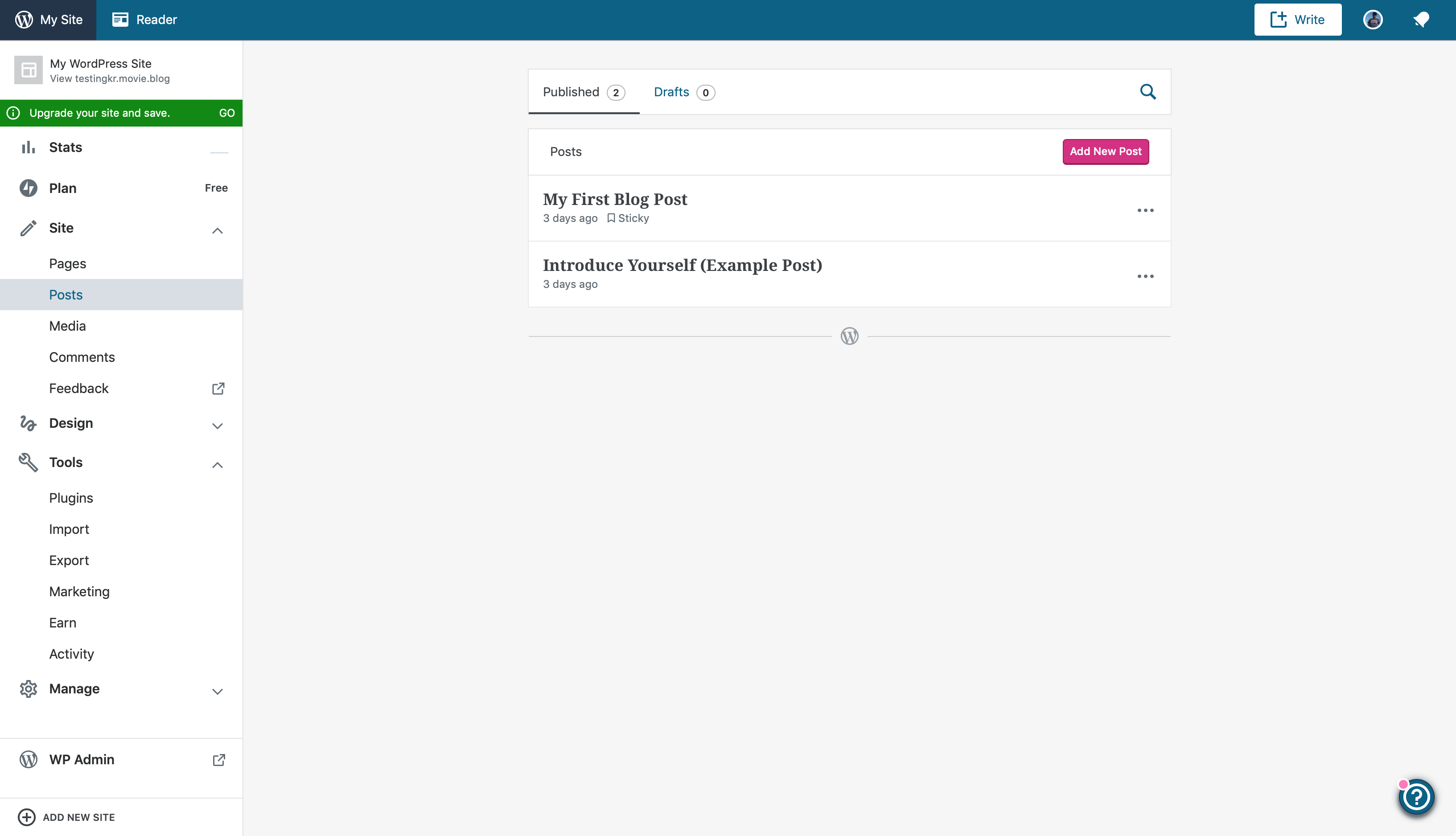 The back end of WordPress.com has a clear interface.