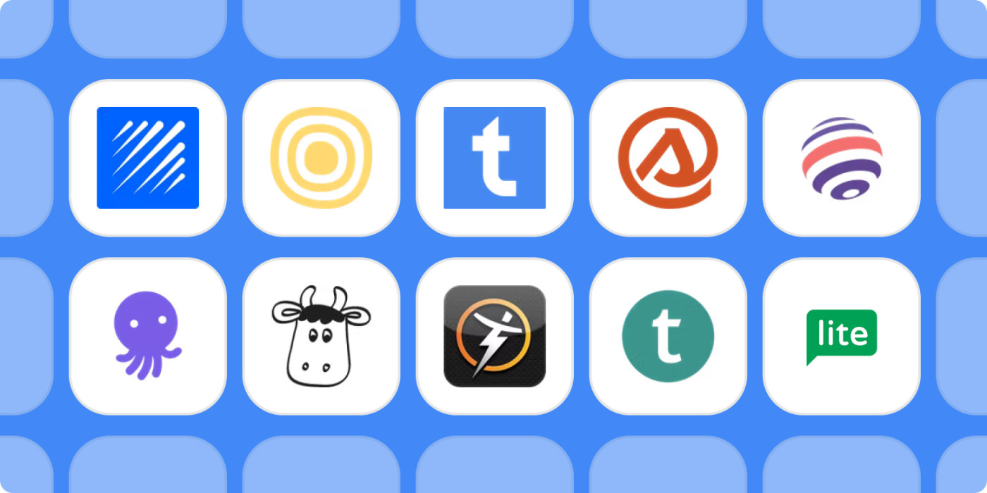 Zapier's app update logos on a blue background