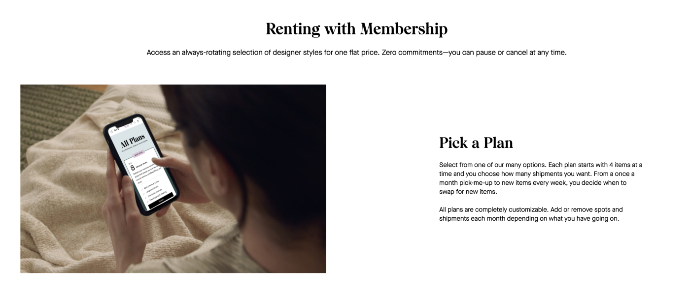 Screenshot of Rent the Runway membership process