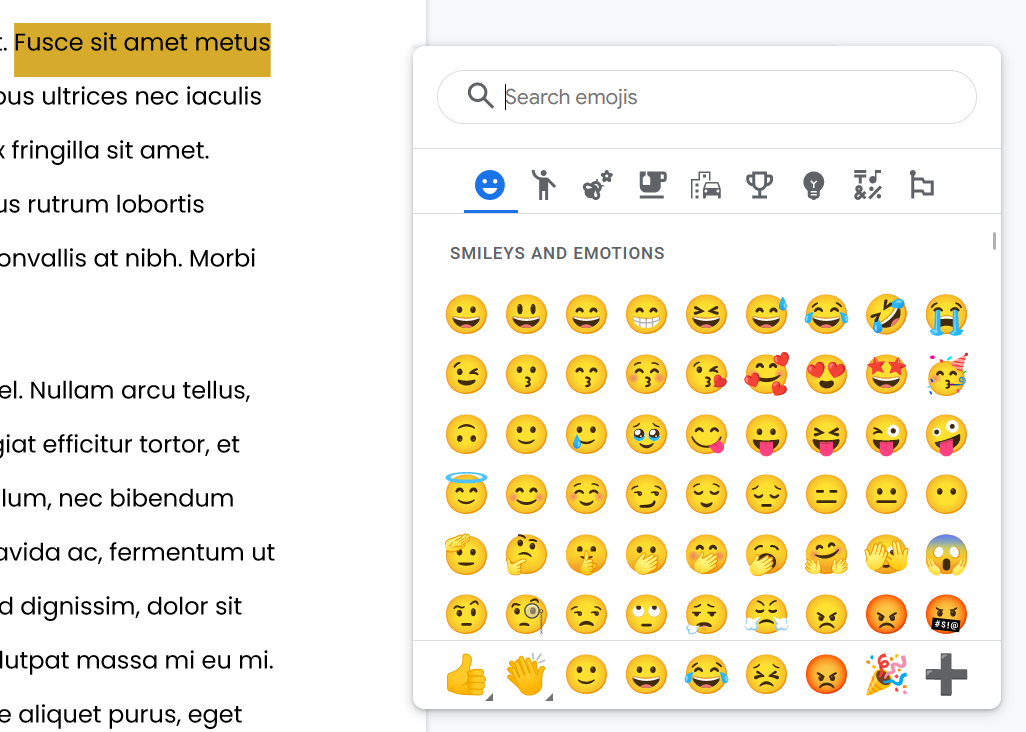Selecting an emoji reaction in Google Docs
