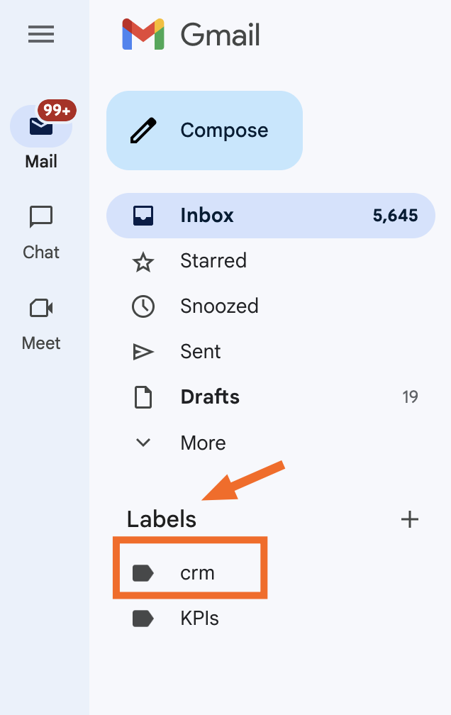 Screenshot of Gmail labels