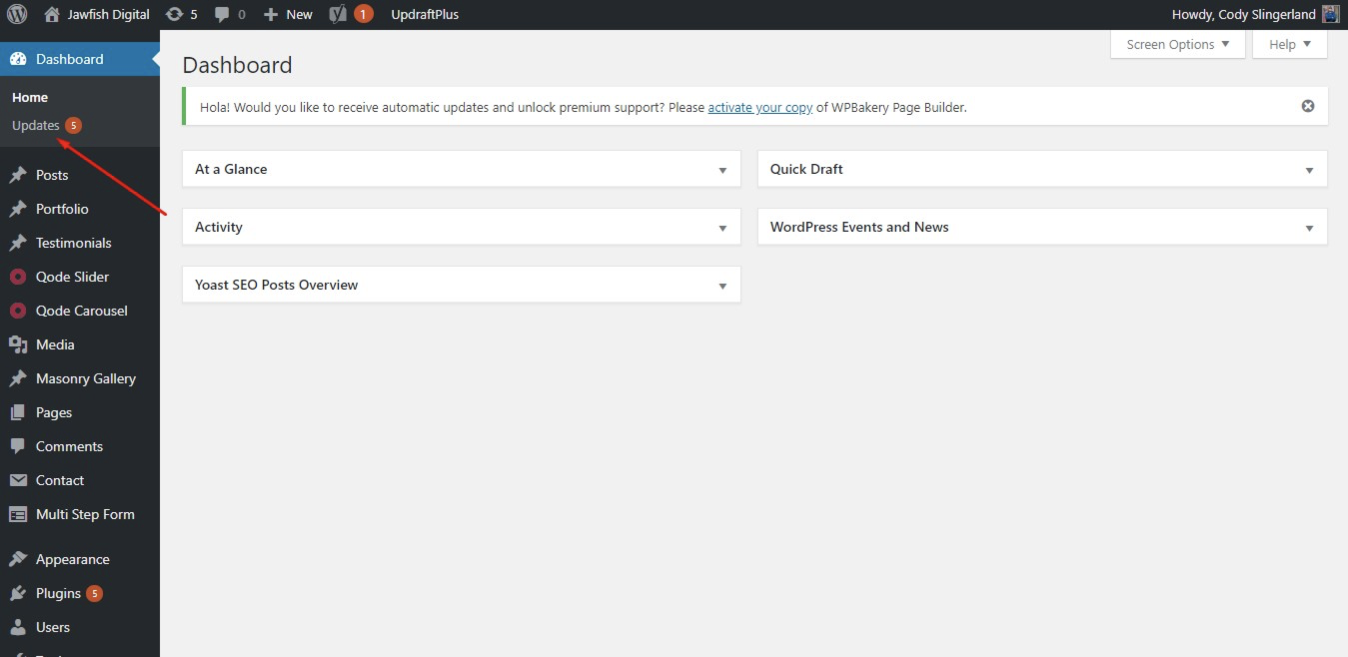Updates dashboard