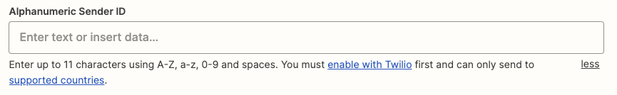 The Alphanumeric Sender ID field.