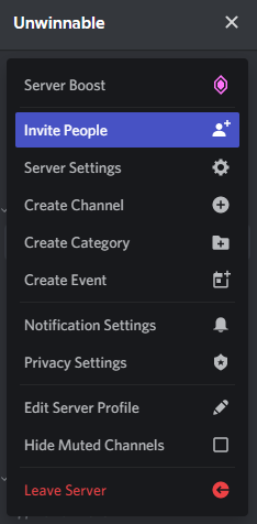 A screenshot showing the Invite People option on the sidebar in Discord